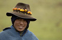 Portrait of Luis Yauli a young chagra or cowboy at a hacienda during the annual overnight cattle round-up, Andes Mountains, Ecuador