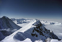 Climber on summit ridge, new route on Mt Shinn, Ellsworth Mountains, Antarctica