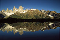 Mt Fitzroy reflected in lake at dawn, Los Glaciares National Park, Patagonian Andes, Argentina