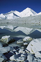 Mt Everest reflected in pond at 6,000 meters elevation, Kharta Glacier, Tibet