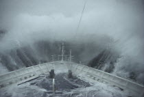 Wave breaking over the bow of a boat during a storm in the Ross Sea, Antarctica
