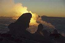 Steaming fumaroles at sunset, Mt Erebus, Ross Island, Antarctica