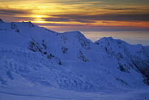 Franz Josef Glacier at sunset, winter, Westland National Park, Southern Alps, New Zealand