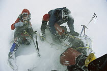 Climbers in severe blizzard attempting to cross Ernest Shackleton's route, South Georgia Island