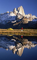 Trekkers camp under Mount Fitzroy, Los Glaciares National Park, Patagonia, Argentina