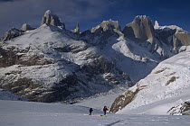 Skiers cross Marconi Pass, Los Glaciares National Park, Patagonia, Argentina and Chile border