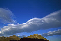 Wind cloud over the Ben Ohau Range, New Zealand