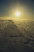 Sun and blowing snow, Cape Armitage, Ross Island, Antarctica