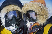 Jon Muir and Eric Philips iced-up faces on trek to South Pole, Antarctica