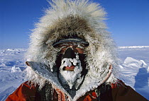 Eric Philips iced-up face on trek from Siberia to North Pole, Arctic