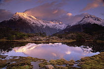 Key Summit and reflection at dawn, Routeburn Track, World Heritage Site, Fiordland National Park, New Zealand