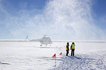 Helicopter landing at Halley Antarctic Station, Antarctica