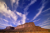 Cirrus and cumulus clouds over mesa, Monument Valley Navajo Tribal Park, Arizona