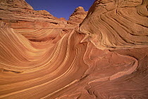 Colorful sandstone with strong pattern of wavy lines exposed by erosion, Vermilion Cliffs National Monument, Colorado Plateau, Utah