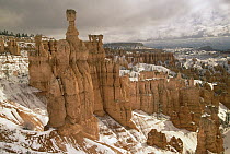 Erosional formations called fins and hoodoos, after spring snowfall, Bryce Canyon National Park, Utah