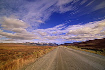 Cumulus clouds over autumn tundra, Dempster Highway, Yukon, Canada