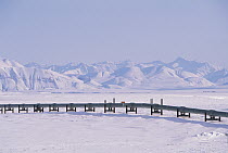 Alaska oil pipeline between Prudhoe and Port of Valdez, owned by Alyeska Company, crosses Brooks Range, North Slope, Alaska