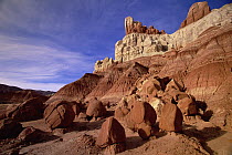 Sandstone buttes, eroded slopes, boulders, spring, Grand Staircase-Escalante National Monument, southern Utah