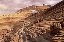 Sandstone buttes, petrified and folded ancient sand dunes, Vermilion Cliffs National Monument, Colorado Plateau, Utah