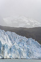 Graphic forms of blue ice, seracs and cracks, Fortuna Glacier, Cumberland Sound, South Georgia, Southern Ocean, Antarctic Convergence