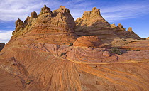Swirls, layers and folds of Navajo sandstone create wild rocky landscape on Colorado Plateau, Paria Wilderness Area, autumn, Arizona