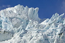 Crean glacier with big seracs and ice blocks descending to sea, Antarctic Bay, South Georgia Island