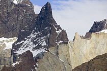 Cuernos del Paine peaks showing bands of granite and darker sedimentary stratum, Torres del Paine National Park, Patagonia, Chile