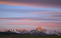 Morning lenticular clouds above Fitzroy Massif, Andes, Los Glaciares National Park, Patagonia, Argentina