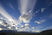 Fitzroy Massif under cumulus and lenticular clouds, Andes, Los Glaciares National Park, Patagonia, Argentina