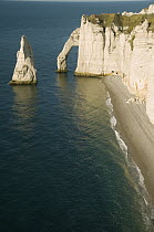 Cliffs with natural arch called Porte d'Aval and seastack, Etretat, Normandy, France