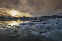 Icebergs in lagoon at sunset, Iceland