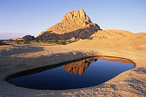 Spitzkoppe granite outcrop in southern Damaraland with ephemeral pool after good rain, Namib Desert, Namibia
