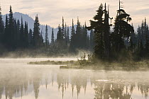 Reflection Lake with mist, Mount Rainier National Park, Washington