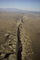 Aerial of the Carrizo Plain showing the San Andreas Fault, a geologic transform fault, California