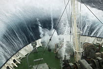 Wave breaking over bow of tourist ship Marina Svetaeva, Antarctica