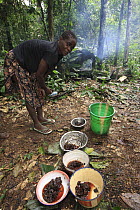 Baka woman with honey collected by men, Cameroon