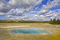 Clouds reflected in the Opal Pool, Midway Geyser Basin, Yellowstone National Park, Wyoming