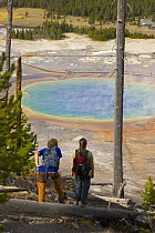 Hikers admiring Grand Prismatic Pool, Yellowstone National Park, Wyoming