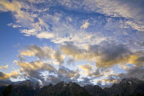 Cumulus clouds above Grand Tetons, Grand Teton National Park, Wyoming