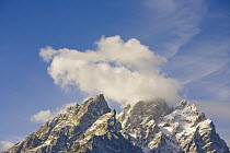 Grand Teton peak with cumulus clouds, Grand Teton National Park, Wyoming