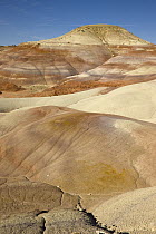 Layers of soft stone of various colors with color-banded clay surface, Bentonite Hills, Capitol Reef National Park, Utah