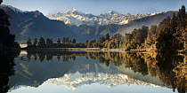 Mount Cook and Mount Tasman reflected in Lake Matheson near Fox Glacier, New Zealand