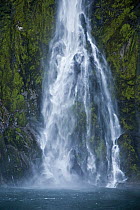 Stirling Falls drops into Milford Sound, Fiordland National Park, New Zealand