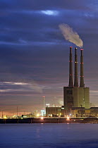 Thermal power plant with tall smoke stacks, Barcelona, Spain