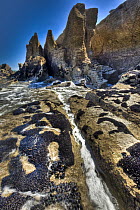 Pancake rocks, stacked limestone layers near Dolomite Point, Punakaiki, Paparoa National Park, New Zealand