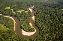 Aerial view of the Rio Negro in dry season showing meandering habit with point bars, Pantanal, Brazil