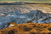 Clouds over Lake Wanaka from Mount Roy with Mount Aspiring on left, Otago, New Zealand