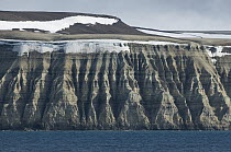 Triassic sediments eroded into cliffs, Hinlopen Strait, Svalbard, Norway