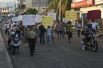 Protest for higher wages on May 14, 2008, Puerto Ayora, Santa Cruz Island, Galapagos Islands, Ecuador