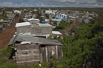 City in Puerto Ayora with houses and shacks, Santa Cruz Island, Galapagos Islands, Ecuador